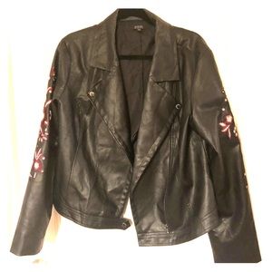 GUESS XL Faux Leather Moto Jacket with Flowers